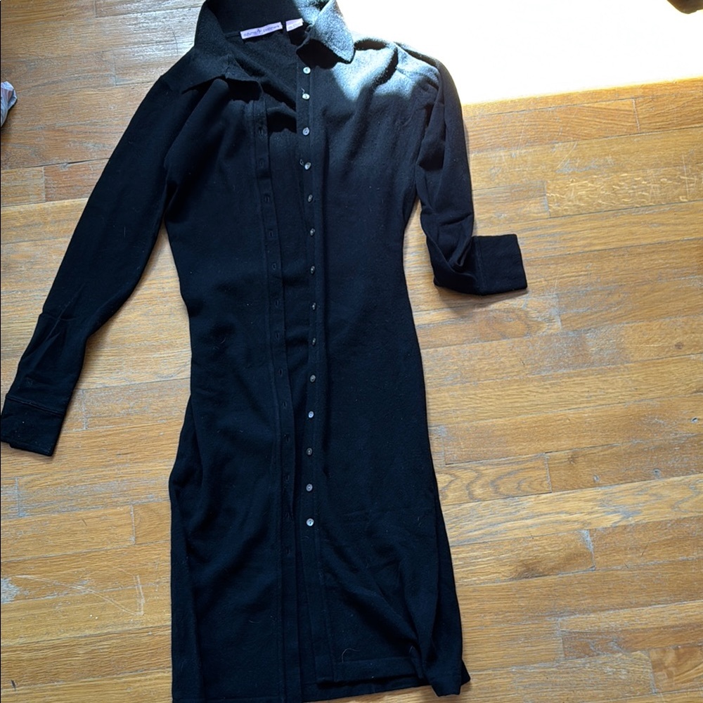 Elegant Black cashmere Shirt Dress XS